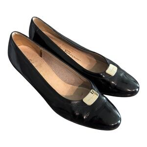 VINTAGE Salvatore Ferragamo Black Patent Leather Block Heel Pumps - Size 7
